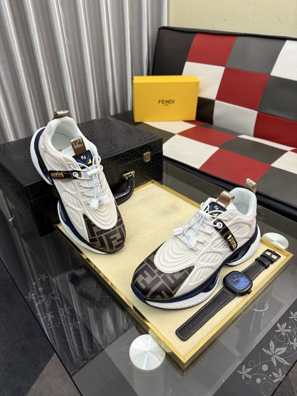 Fendi Men's Patterned Toe Low-Top Sneakers - Lace-Up Closure